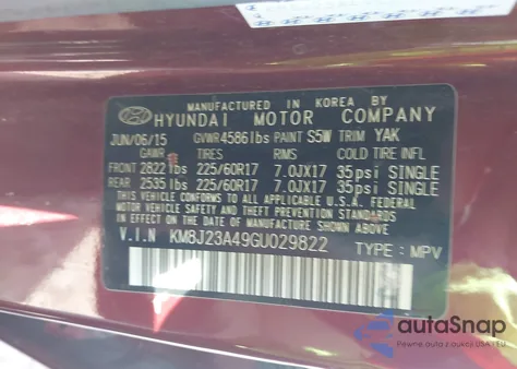 2016 Hyundai Tucson Se z USA, uszkodzony, nr VIN KM8J23A49GU029822